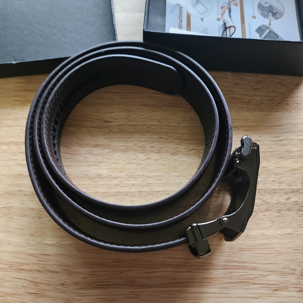Bostanten Mens Ratchet Belt Dark Brownโ Leather Slide Buckle Minimalist